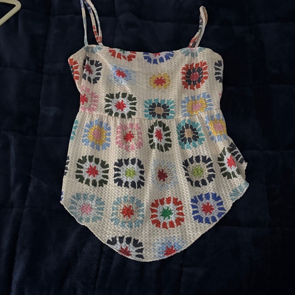 Women’s White Floral Crochet-Style Spaghetti Strap Top